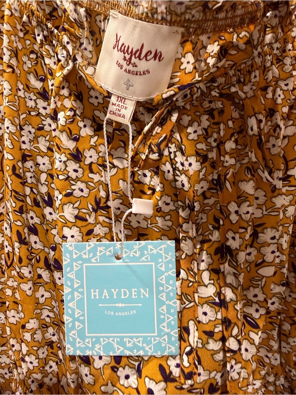Hayden Women's Mustard Floral Tiered Midi Dress Sz XL - Picture 3 of 6